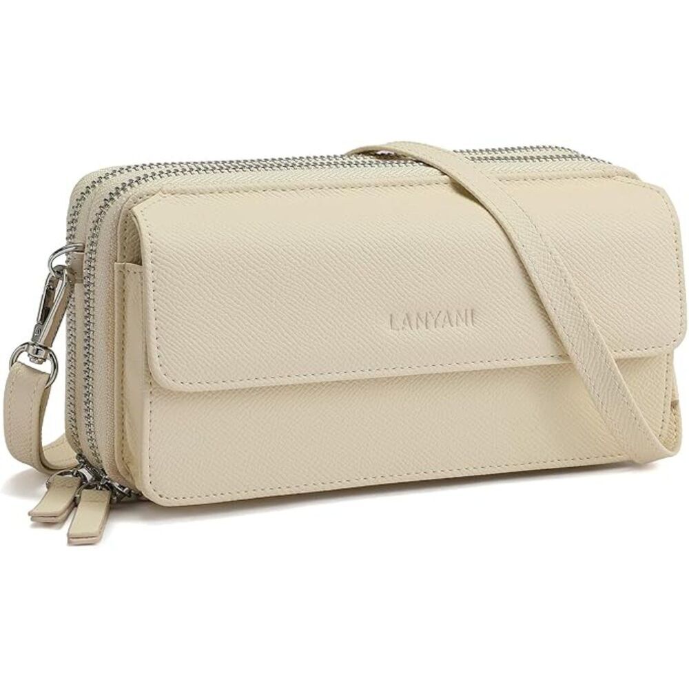 Women Apricot White Imported Faux Leather Crossbody Purse With Phone Pocket Bag - Picture 1 of 4